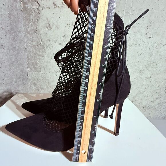 Zara Suede Black Fishnet Sock Heels Shoes Sz 38(7.5) - Picture 12 of 13